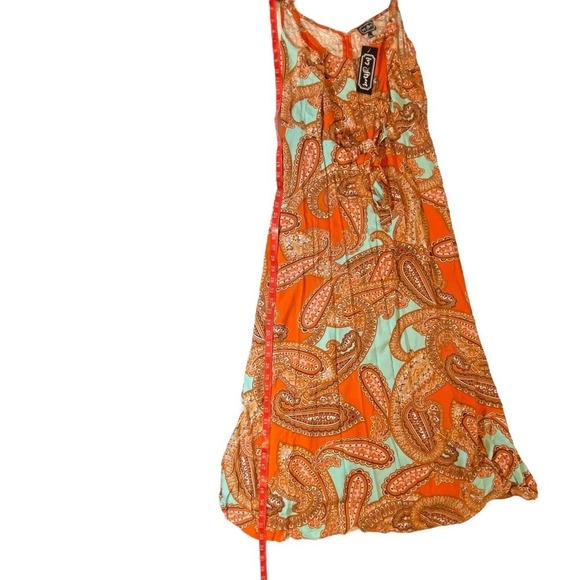 Ivy Street Sz Large NWT orange yellow paisley maxi dress spaghetti straps - Picture 5 of 7